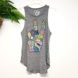 Chaser Mandala Peace Hand Sleeveless Top Size Medium